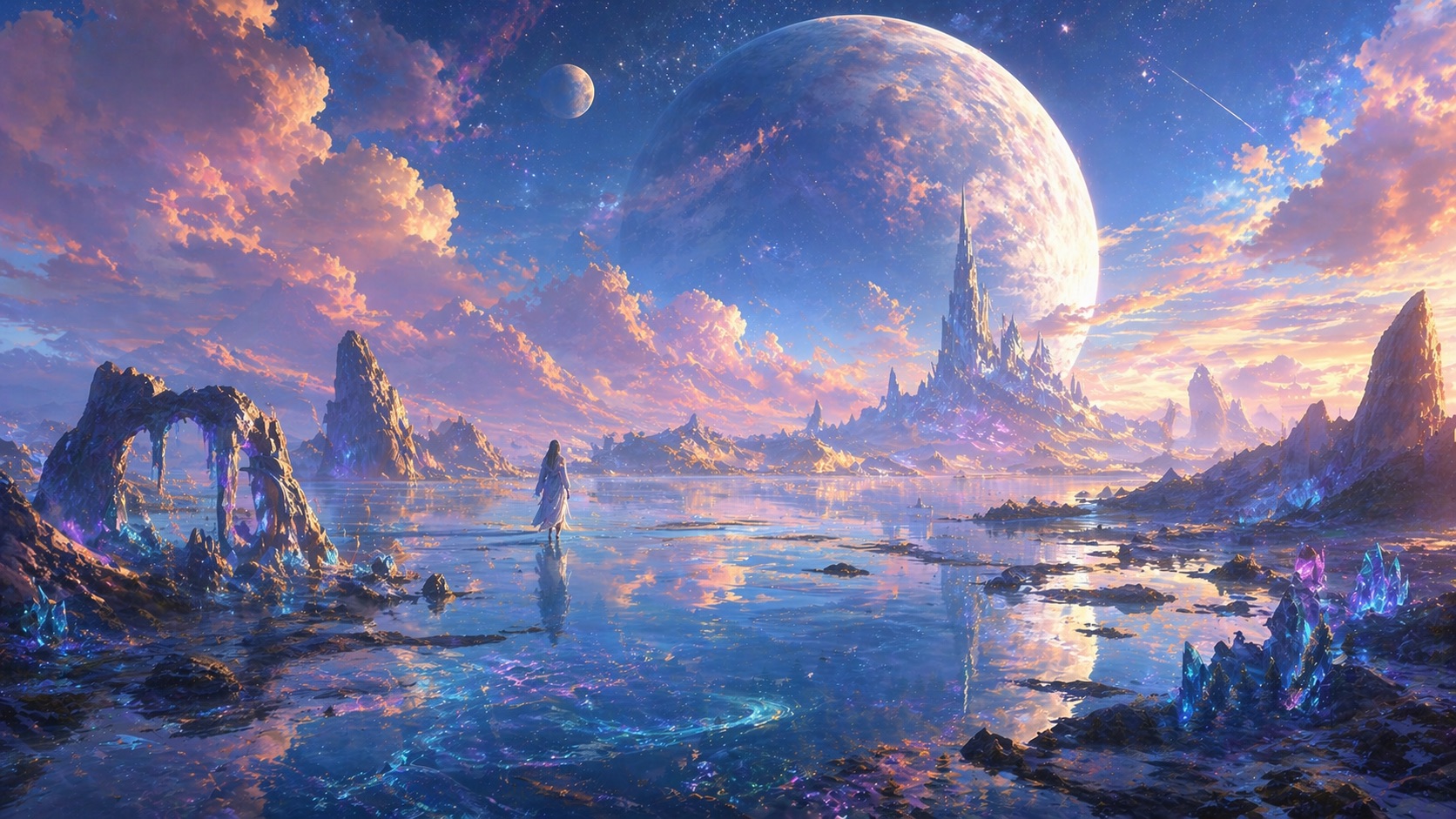AI Image Animator fantasy concept art example with crystal planet landscape